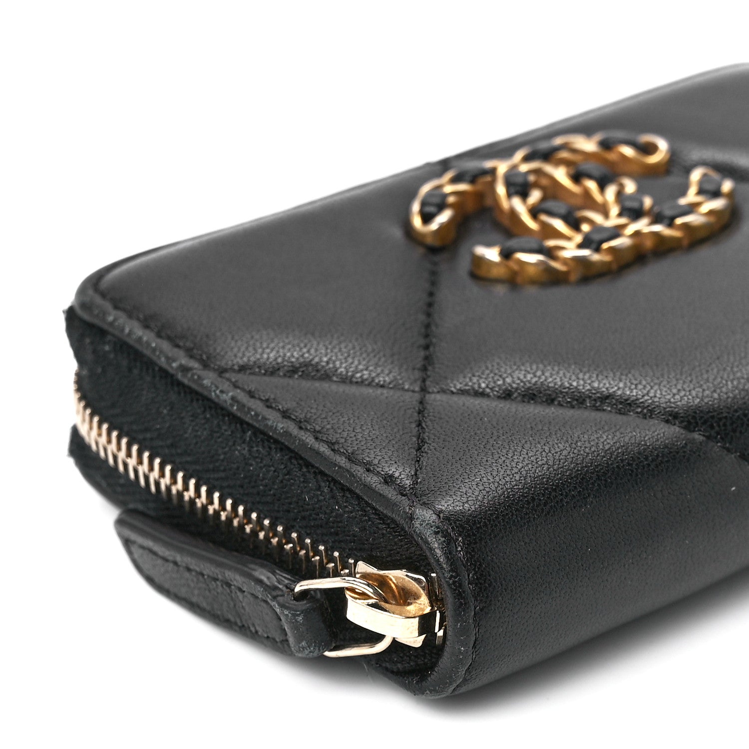 Chanel Lambskin Quilted Chanel 19 Zip Around Coin Purse Wallet Black 10 of 11