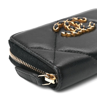 Chanel Lambskin Quilted Chanel 19 Zip Around Coin Purse Wallet Black 10 of 11