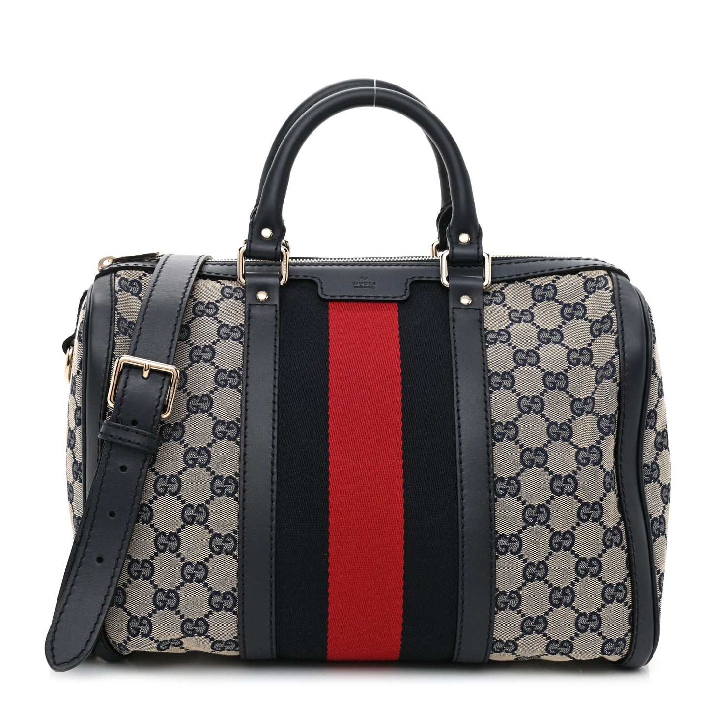 Monogram Selleria Calfskin Vintage Web Medium Boston Beige Blue