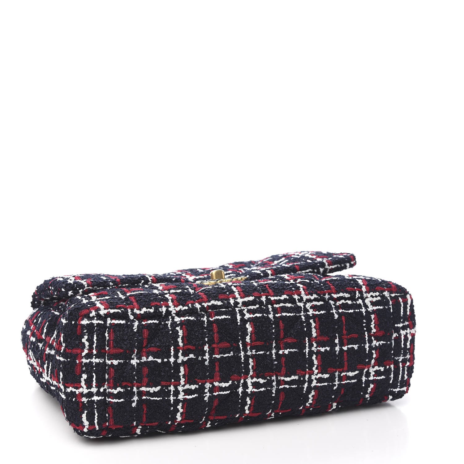 Chanel Tweed Quilted Large 19 Flap Navy Blue White Red 3 of 9