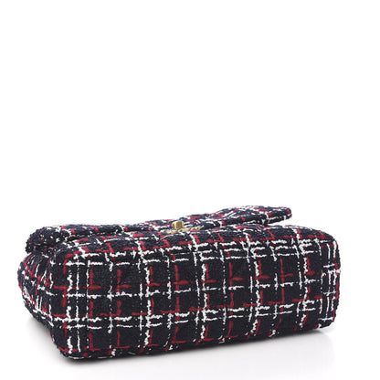 Chanel Tweed Quilted Large 19 Flap Navy Blue White Red 3 of 9