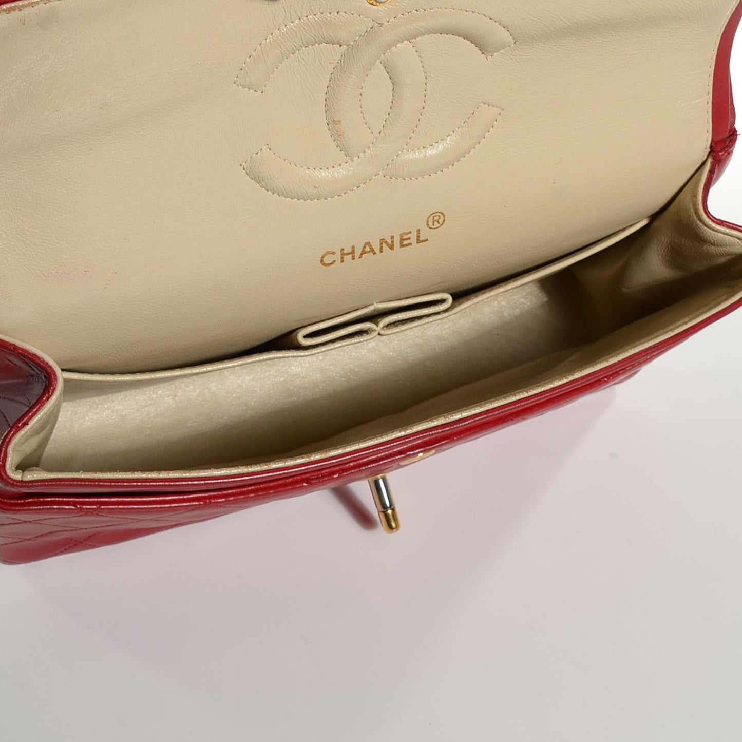 Lambskin Quilted Medium Double Flap Red