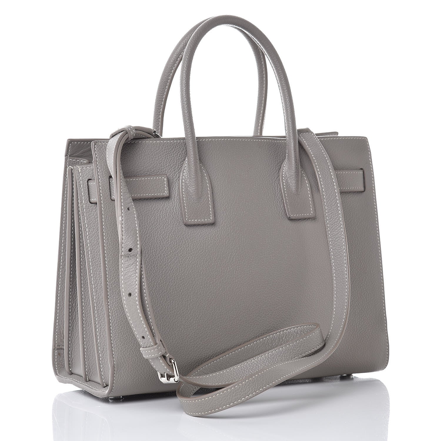 Saint Laurent Grained Calfskin Topstich Baby Sac De Jour Grey 3 of 15