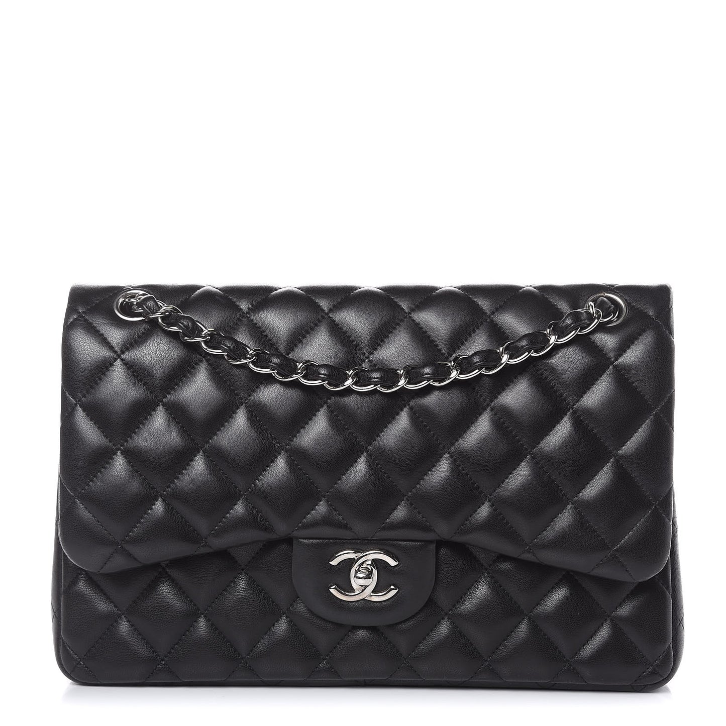 Lambskin Quilted Jumbo Double Flap Black