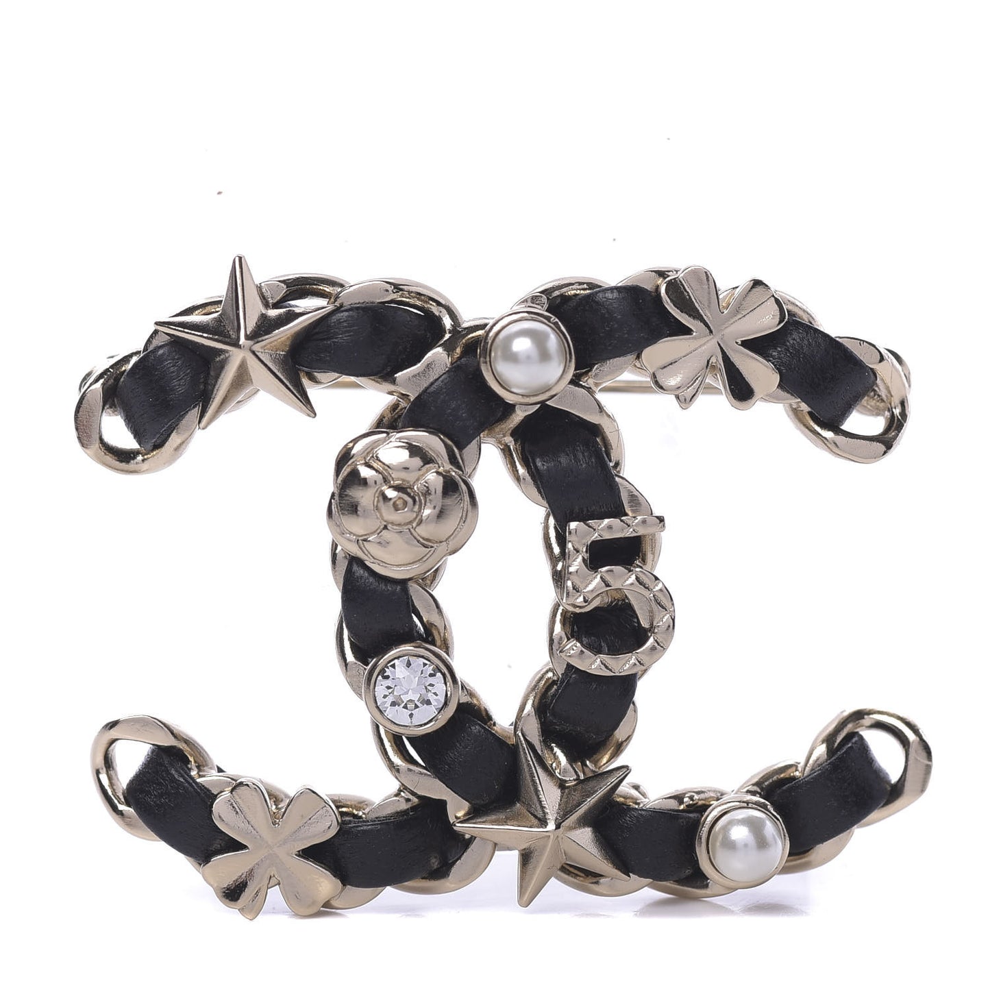 Lambskin Pearl Strass Sergeant Brooch Gold