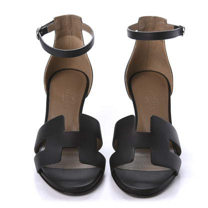 Hermes Calfskin Legend Wedge Sandals 34 Black 2 of 9