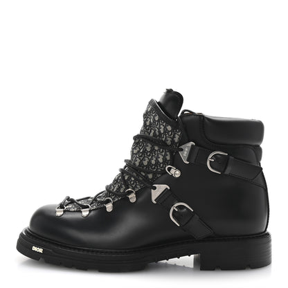Christian Dior Oblique Calfskin Mens Explorer II Buckle Hiking Boots 44 Black Blue 1 of 9