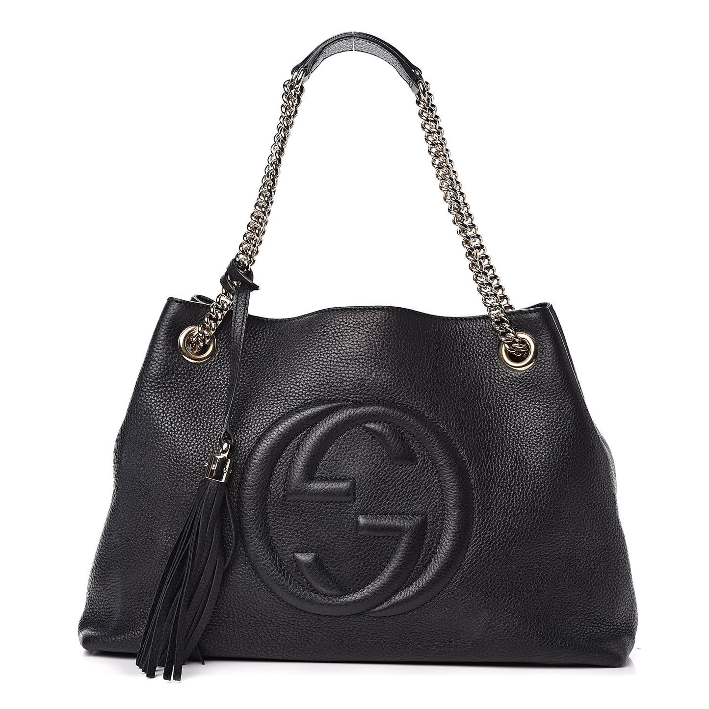 Pebbled Calfskin Medium Soho Chain Shoulder Bag Black