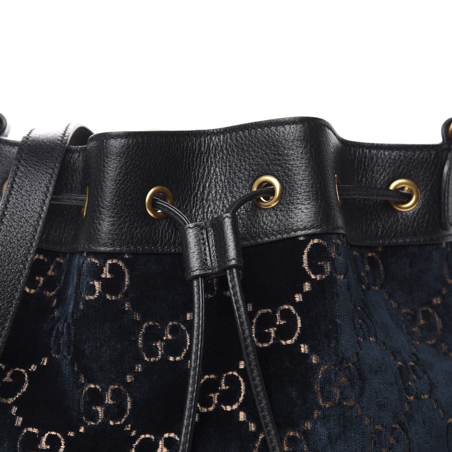 Velvet GG Monogram Web Bucket Bag Blue Beige