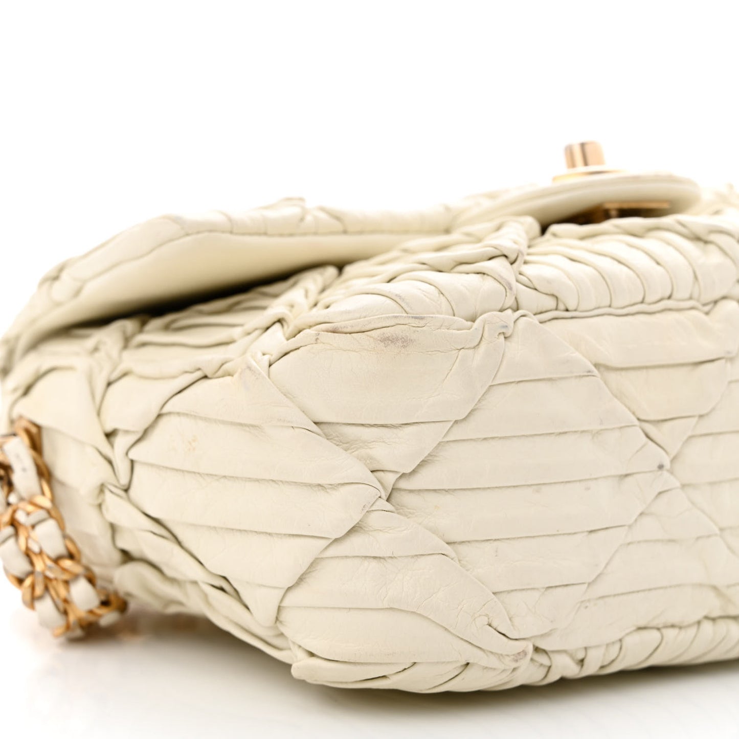 Pleated Calfskin Quilted Medallion Flap White
