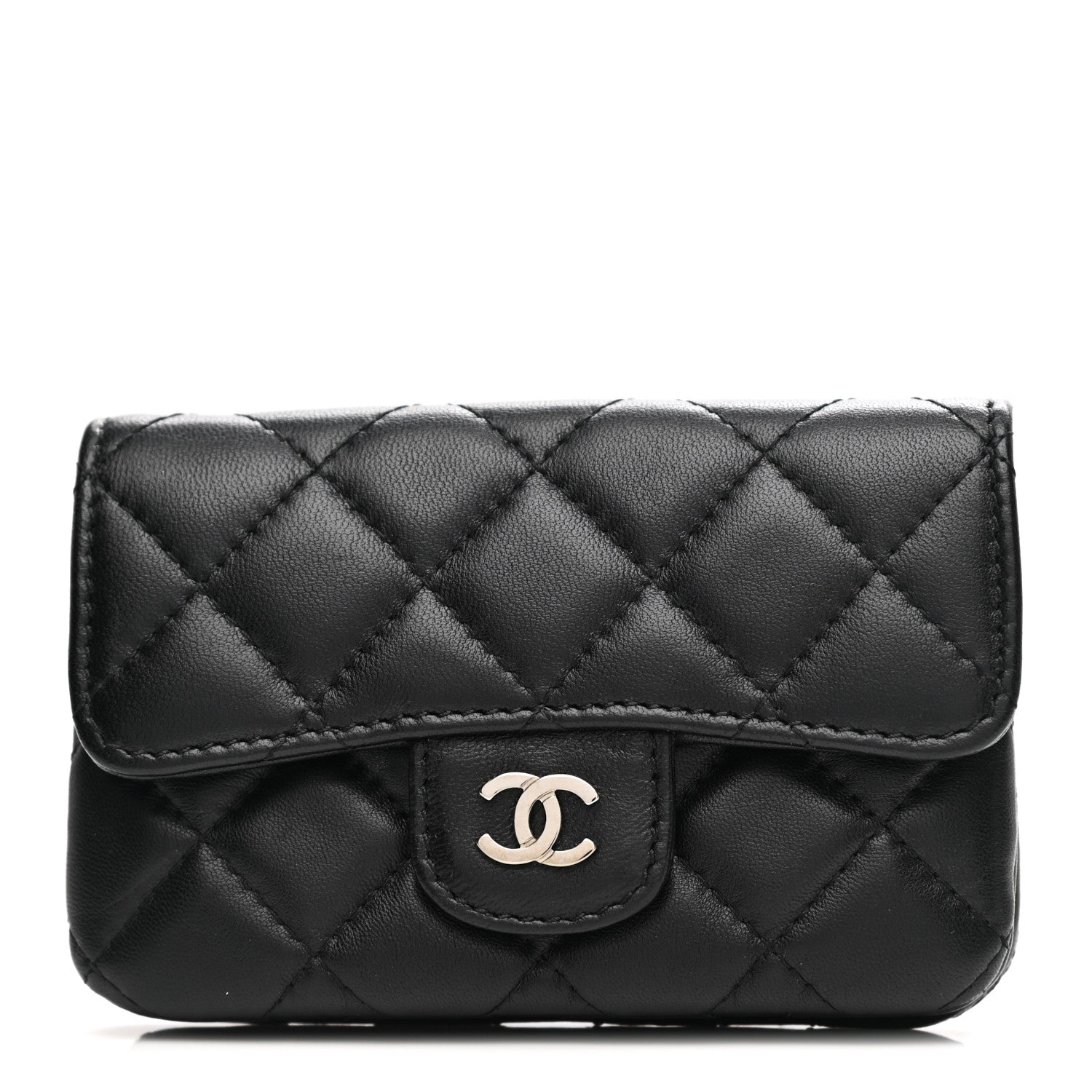 Chanel Lambskin Quilted Zip Card Holder Black 1 of 10