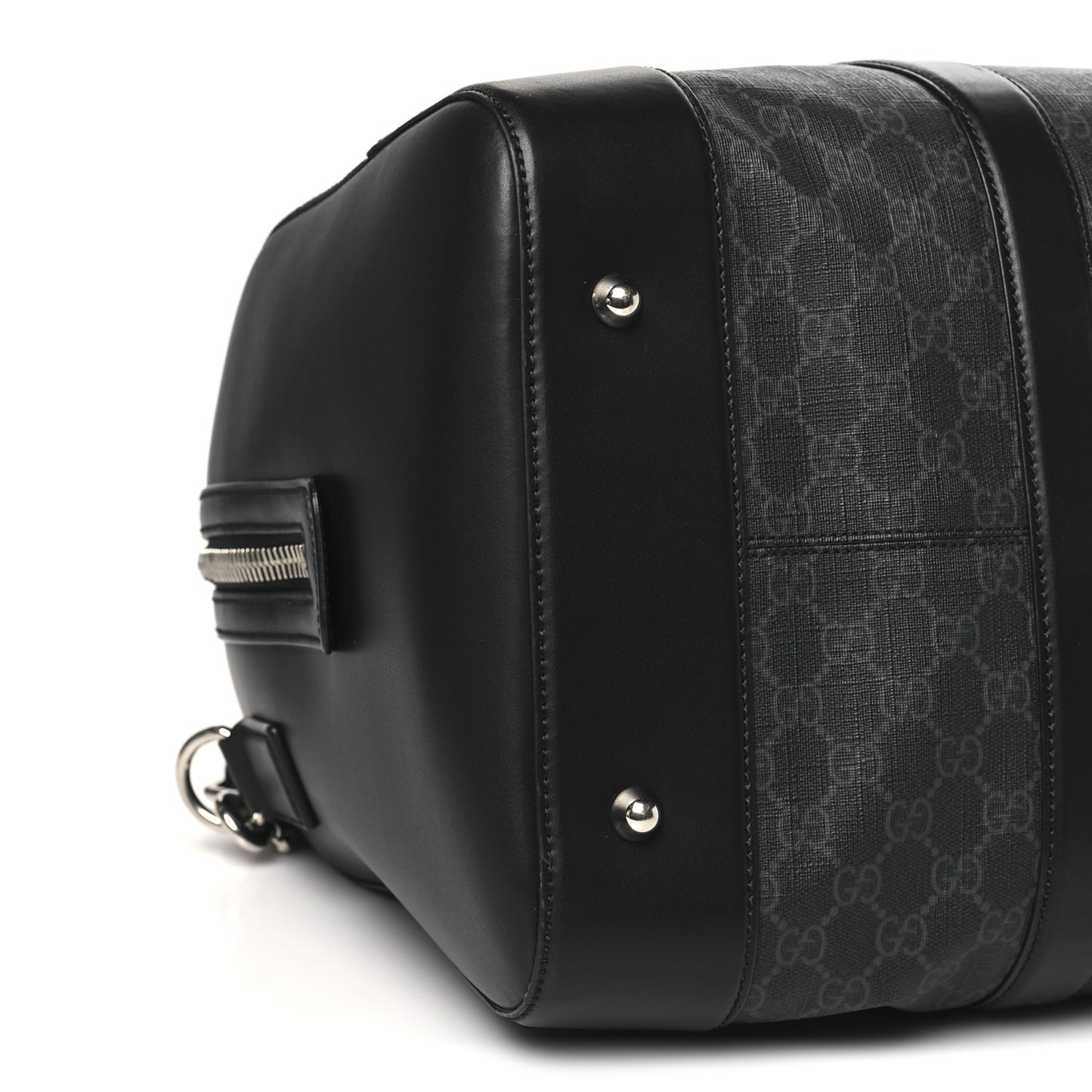 Soft GG Supreme Monogram Appia Calfskin Web Medium Carry On Duffle Bag Black Grey
