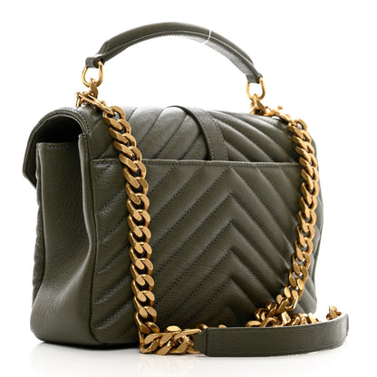 Saint Laurent Sheepskin Matelasse Chevron Monogram Medium College Bag Military Olive 3 of 13