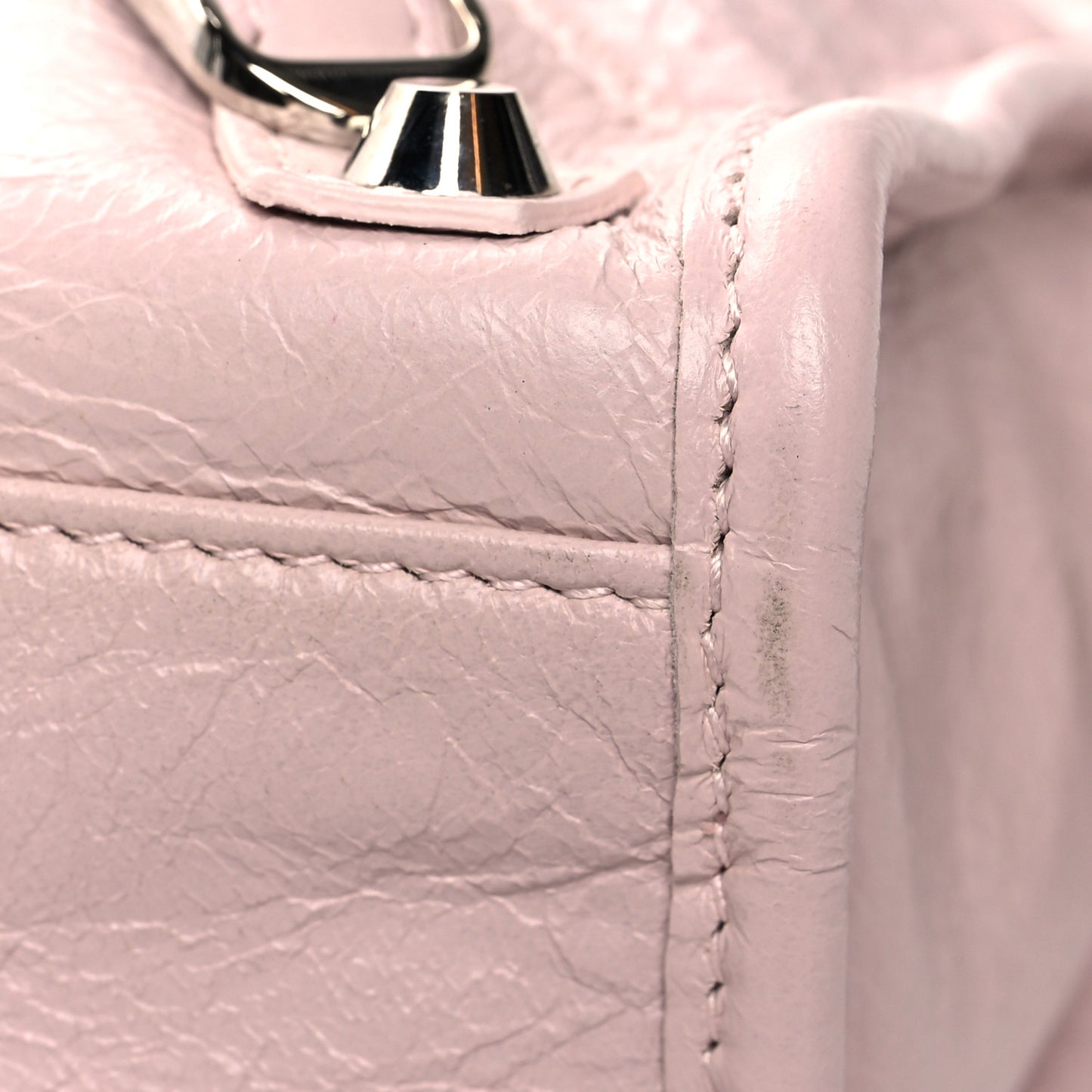 Agneau Classic Silver Hardware Mini City Logo Strap Light Rose White