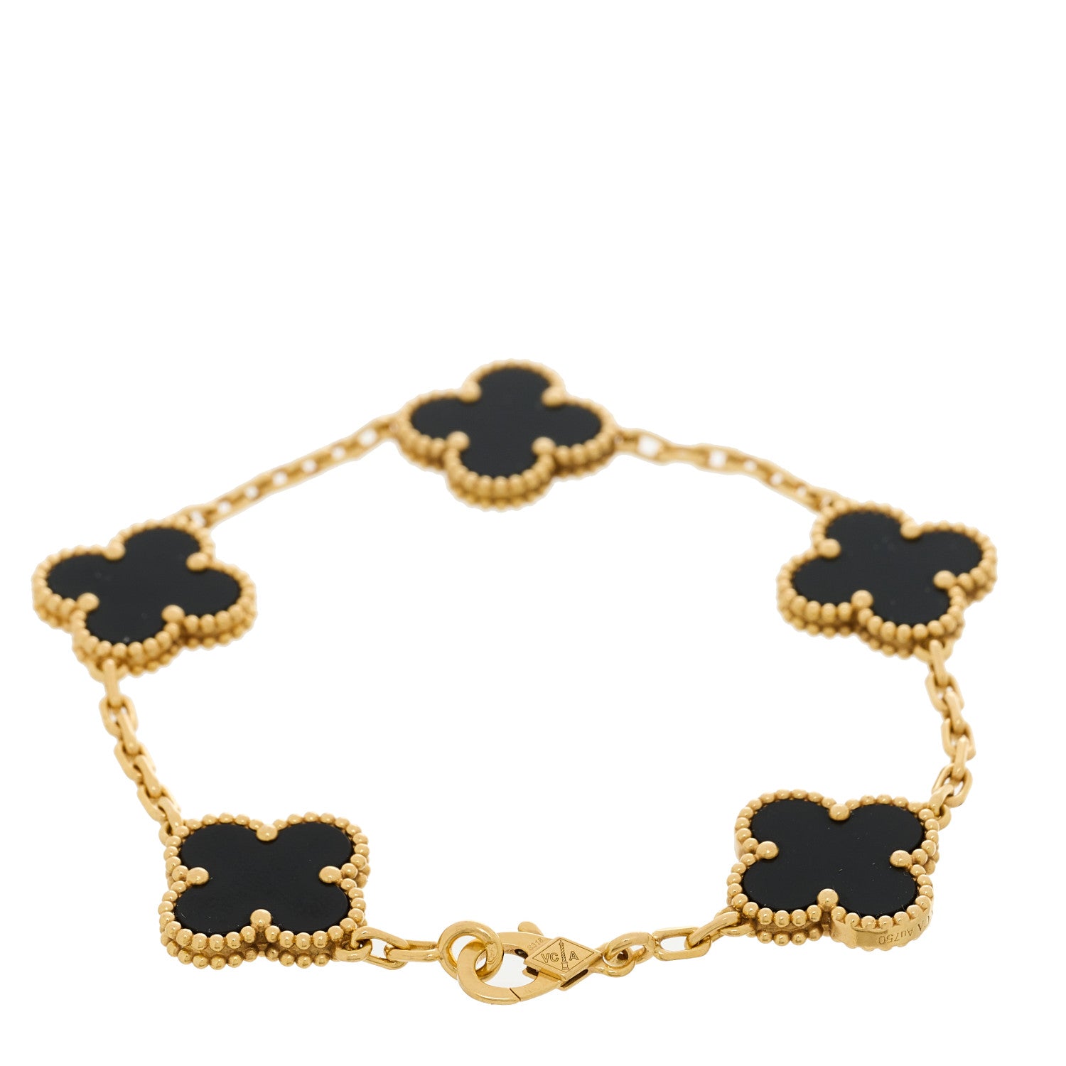Van Cleef & Arpels 18K Yellow Gold Black Onyx 5 Motifs Vintage Alhambra Bracelet 2 of 4