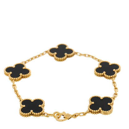 Van Cleef & Arpels 18K Yellow Gold Black Onyx 5 Motifs Vintage Alhambra Bracelet 2 of 4