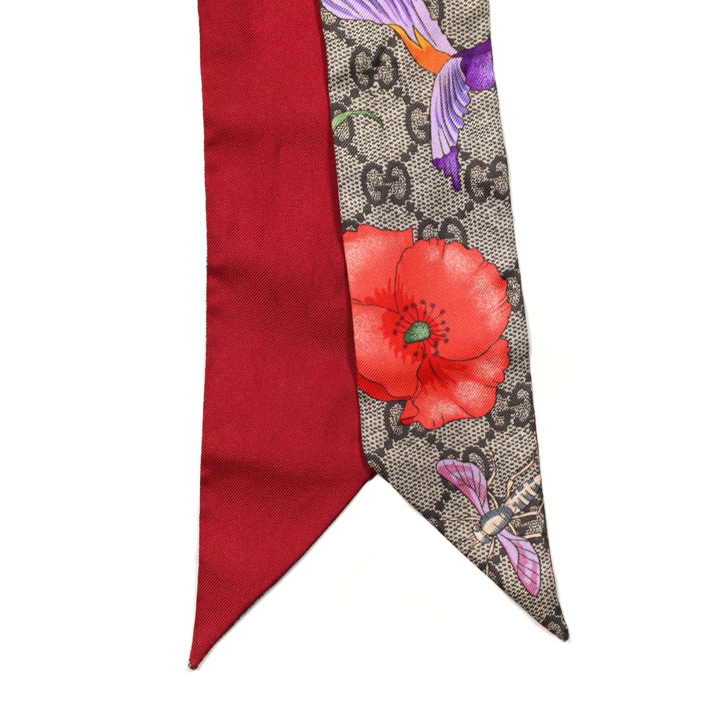 Silk Twill GG Monogram Special Flory Neck Bow Scarf Beige Red