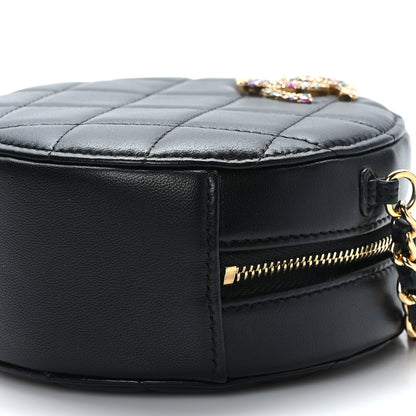 Chanel Lambskin Quilted Zirconium Round Clutch With Chain Black 9 of 9