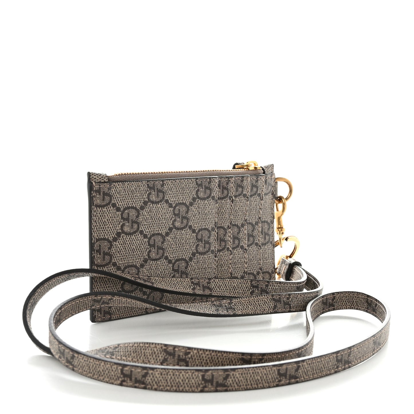 X BALENCIAGA GG Supreme Monogram Logo Card Case With Strap Beige Ebony