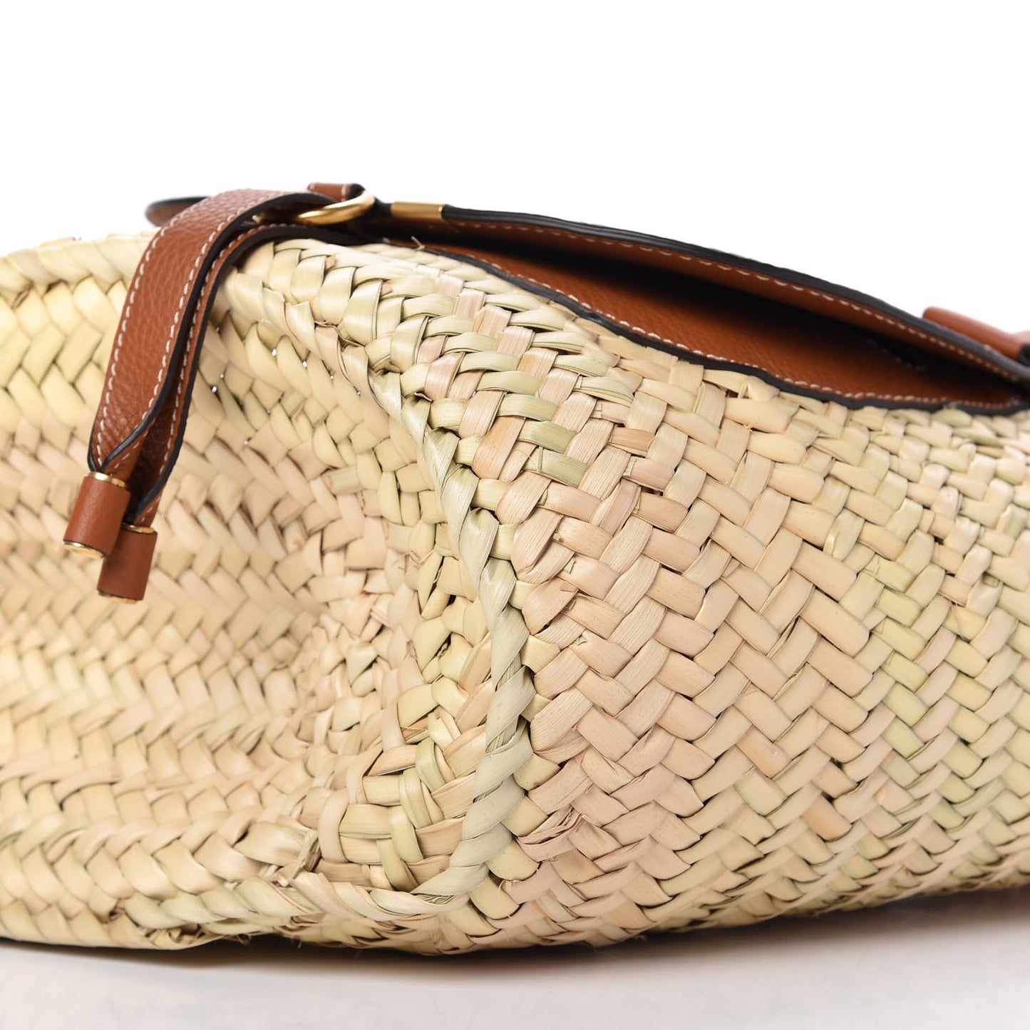 Raffia Small Grain Calfskin Medium Marcie Basket Tan