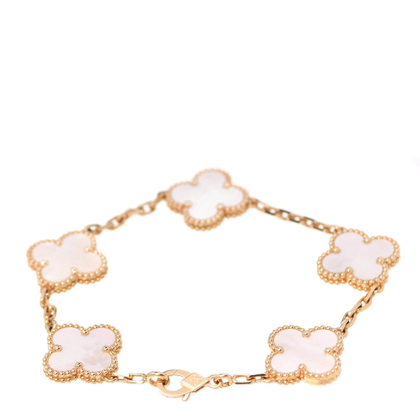 18K Yellow Gold Mother of Pearl 5 Motifs Vintage Alhambra Bracelet