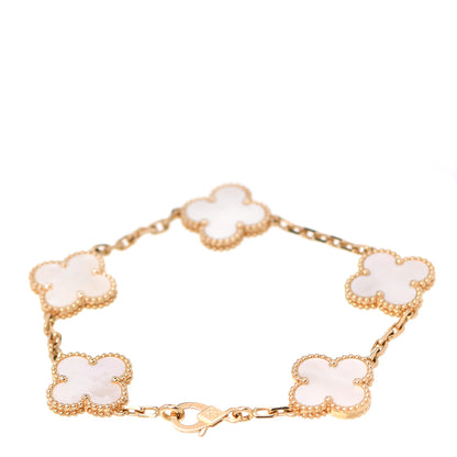 Van Cleef & Arpels 18K Yellow Gold Mother of Pearl 5 Motifs Vintage Alhambra Bracelet 3 of 7