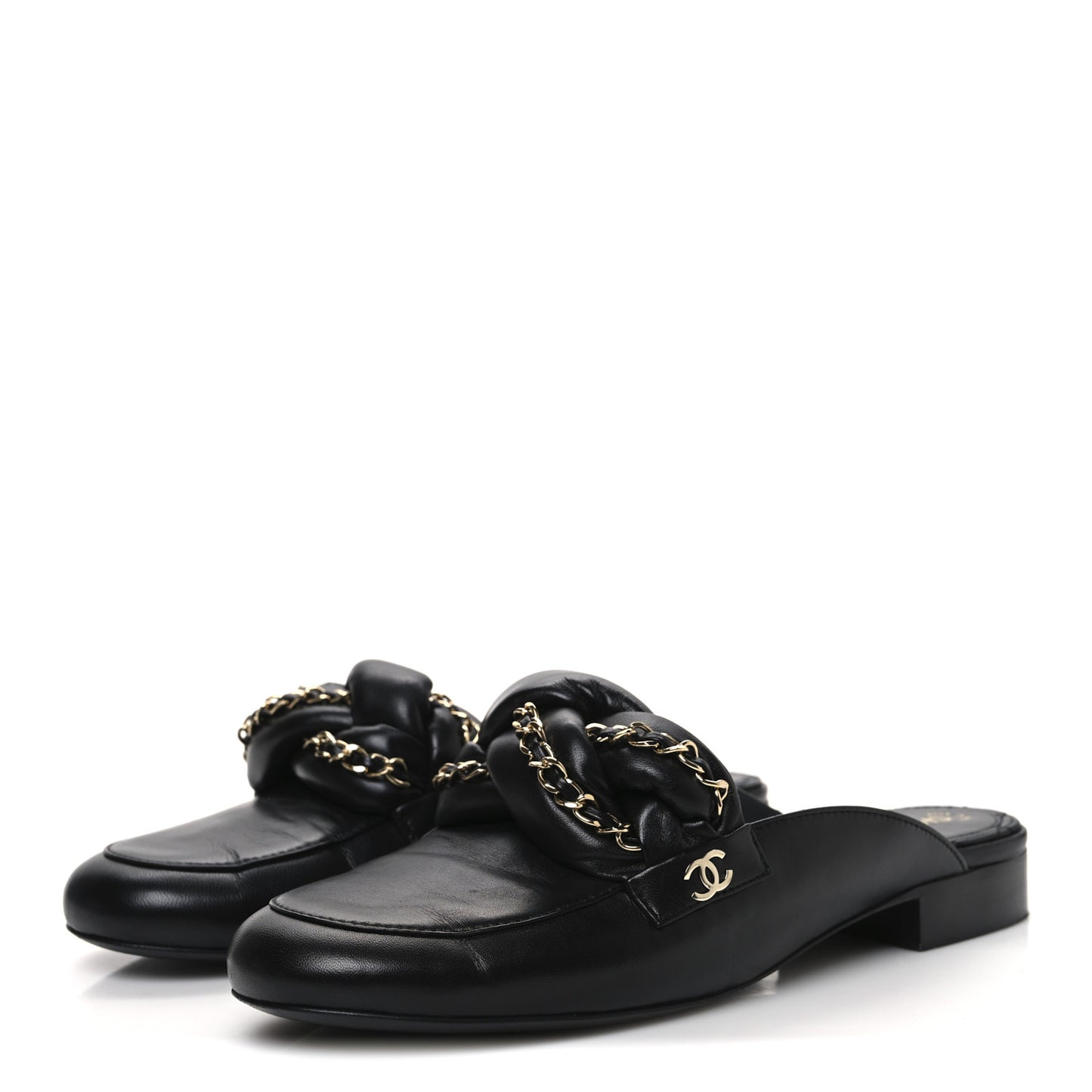 Lambskin Chain Braided CC Mules 39 Black