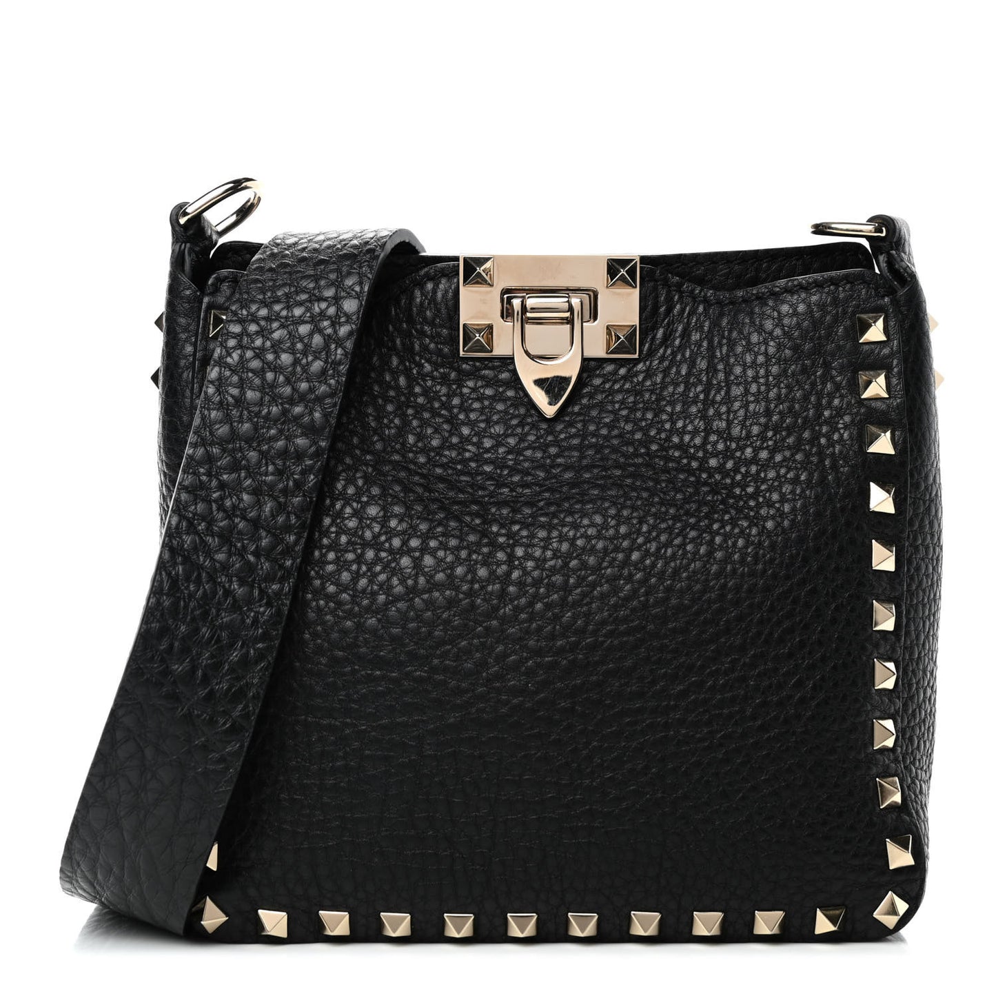 Pebbled Calfskin Mini Rockstud Flip-Lock Messenger Bag Black