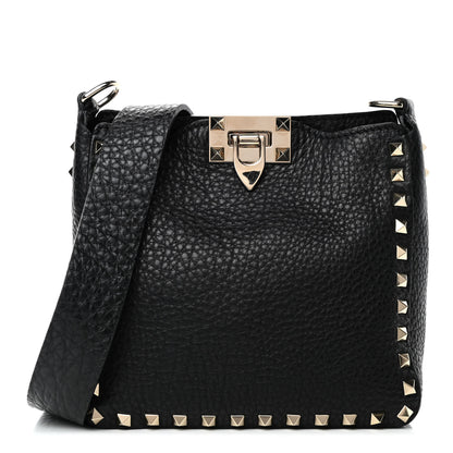 Valentino Garavani Pebbled Calfskin Mini Rockstud Flip-Lock Messenger Bag Black 1 of 4