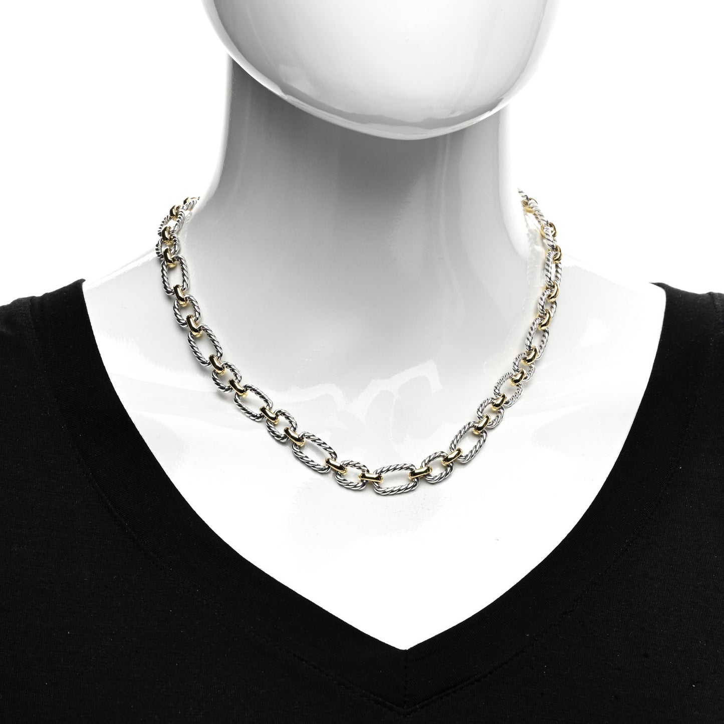 Sterling Silver 18K Yellow Gold Blue Sapphire 9.5mm Cushion Link Necklace