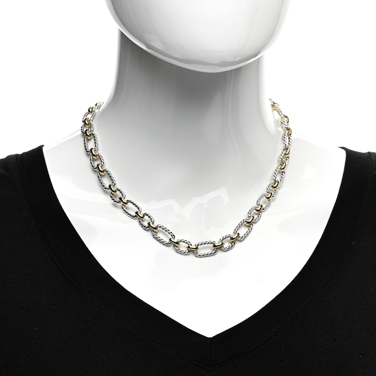 David Yurman Sterling Silver 18K Yellow Gold Blue Sapphire 9.5mm Cushion Link Necklace 2 of 4