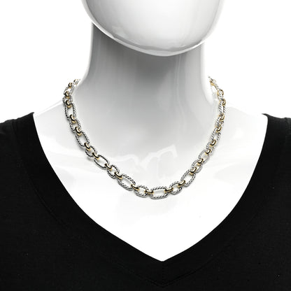 David Yurman Sterling Silver 18K Yellow Gold Blue Sapphire 9.5mm Cushion Link Necklace 2 of 4