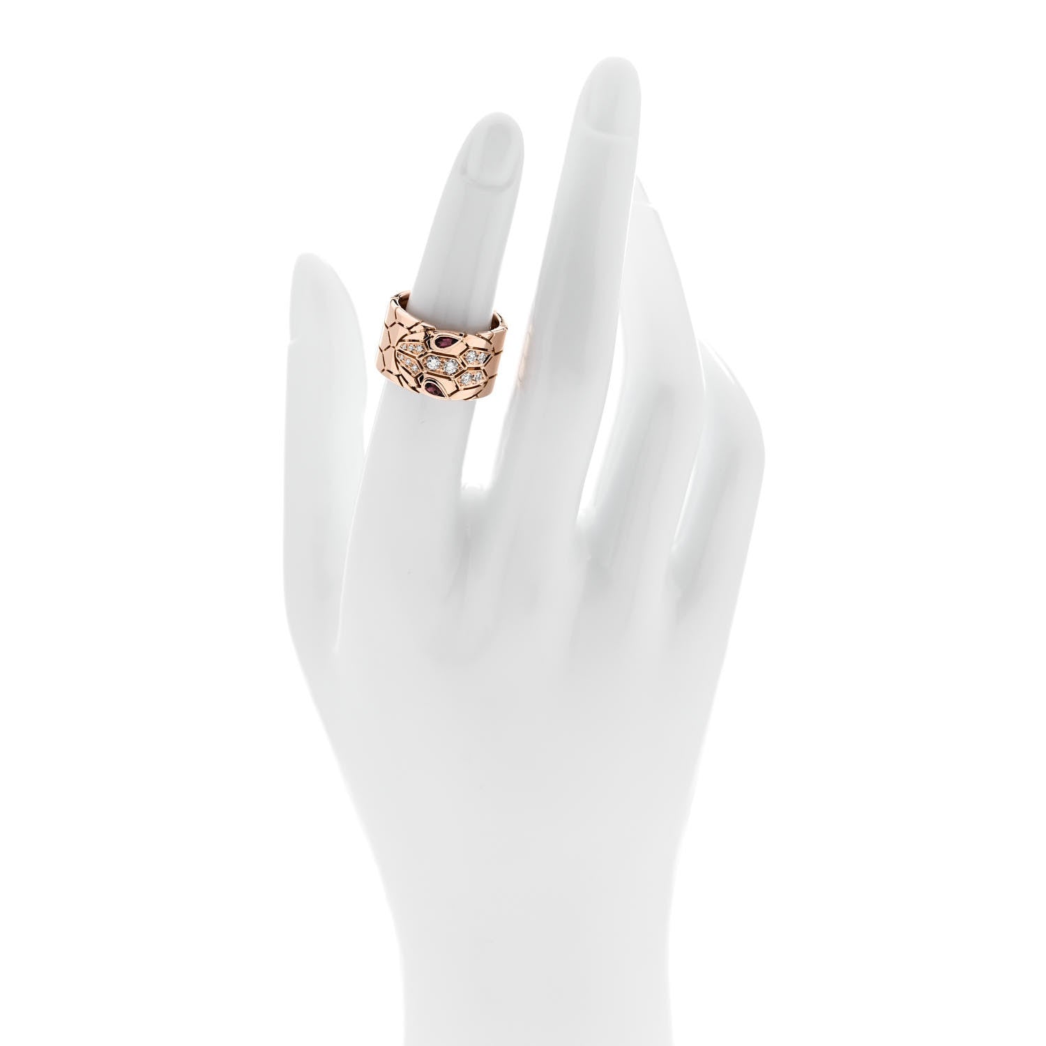 Bulgari 18K Rose Gold Diamond Rubellite Serpenti Seduttori Wide Ring 52 6 2 of 5