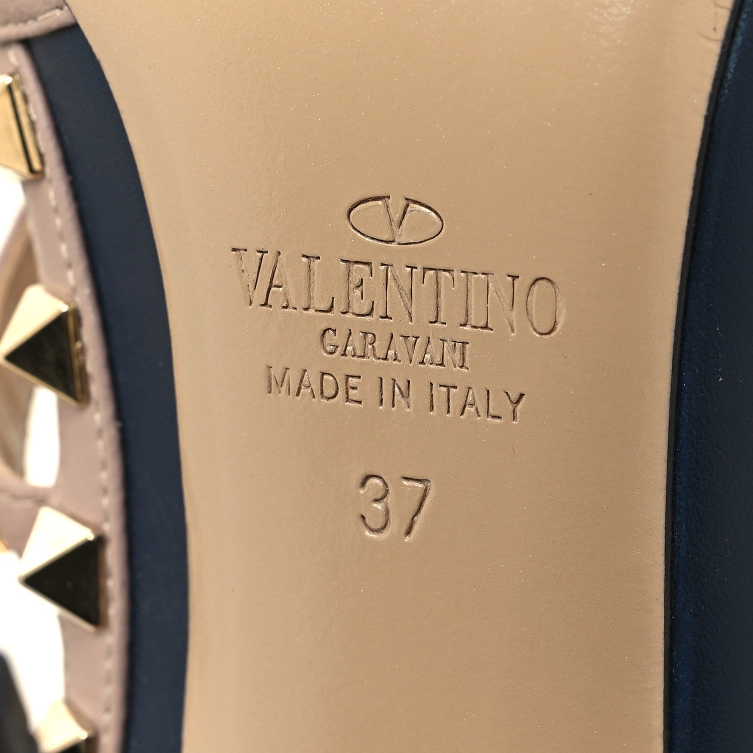 Valentino Garavani Calfskin Nappa Rockstud Ankle Strap 100mm Pumps 37 Marine Poudre 6 of 9
