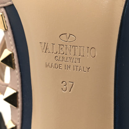 Valentino Garavani Calfskin Nappa Rockstud Ankle Strap 100mm Pumps 37 Marine Poudre 6 of 9