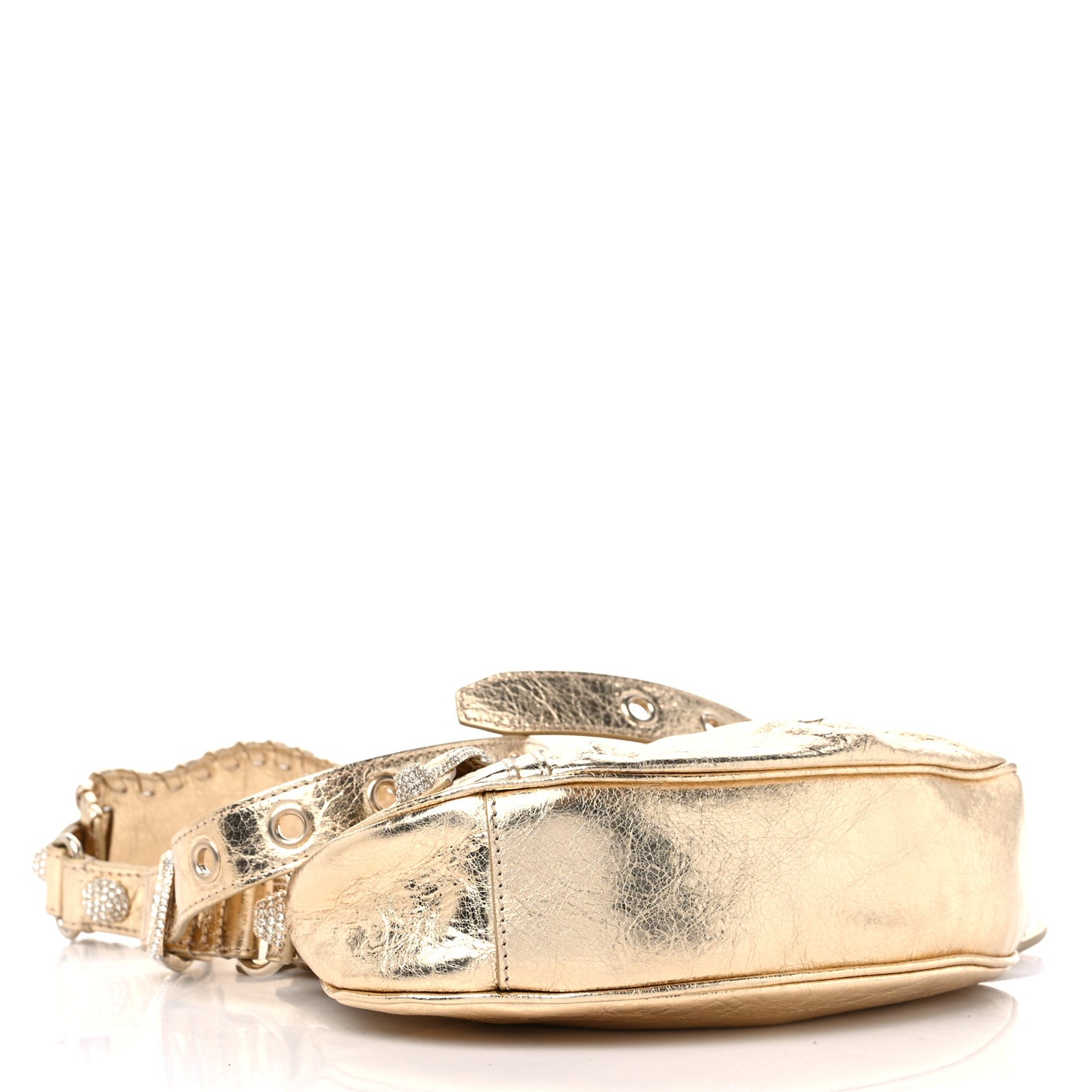Metallic Agneau Arena Crystal Le Cagole Shoulder Bag XS Light Gold
