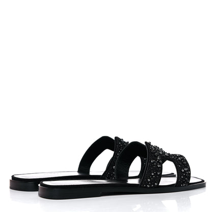 Hermes Goatskin Crystal Oran Sandals 37 Black 4 of 10