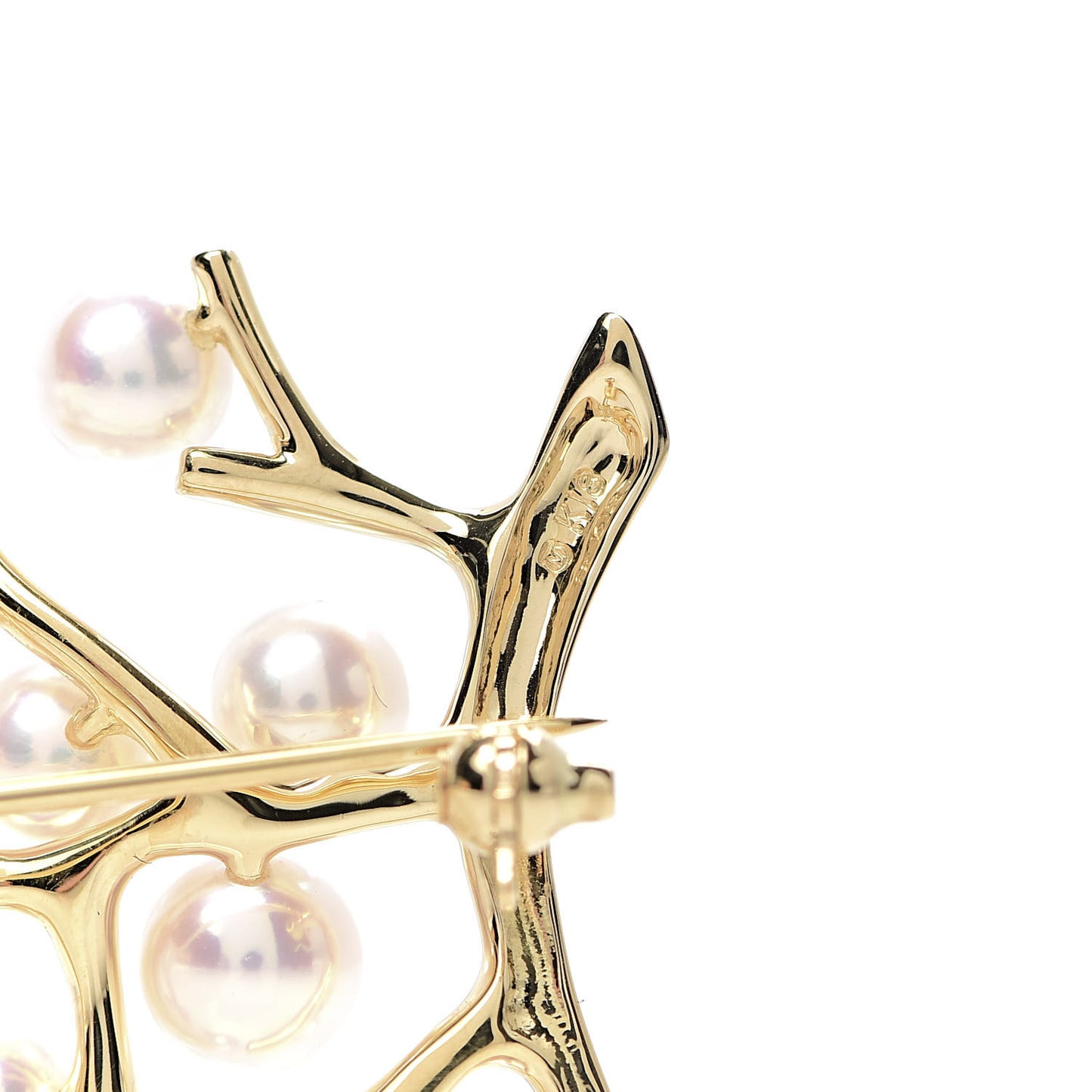 18K Yellow Gold Akoya Pearl 4.5-7mm Branch Brooch