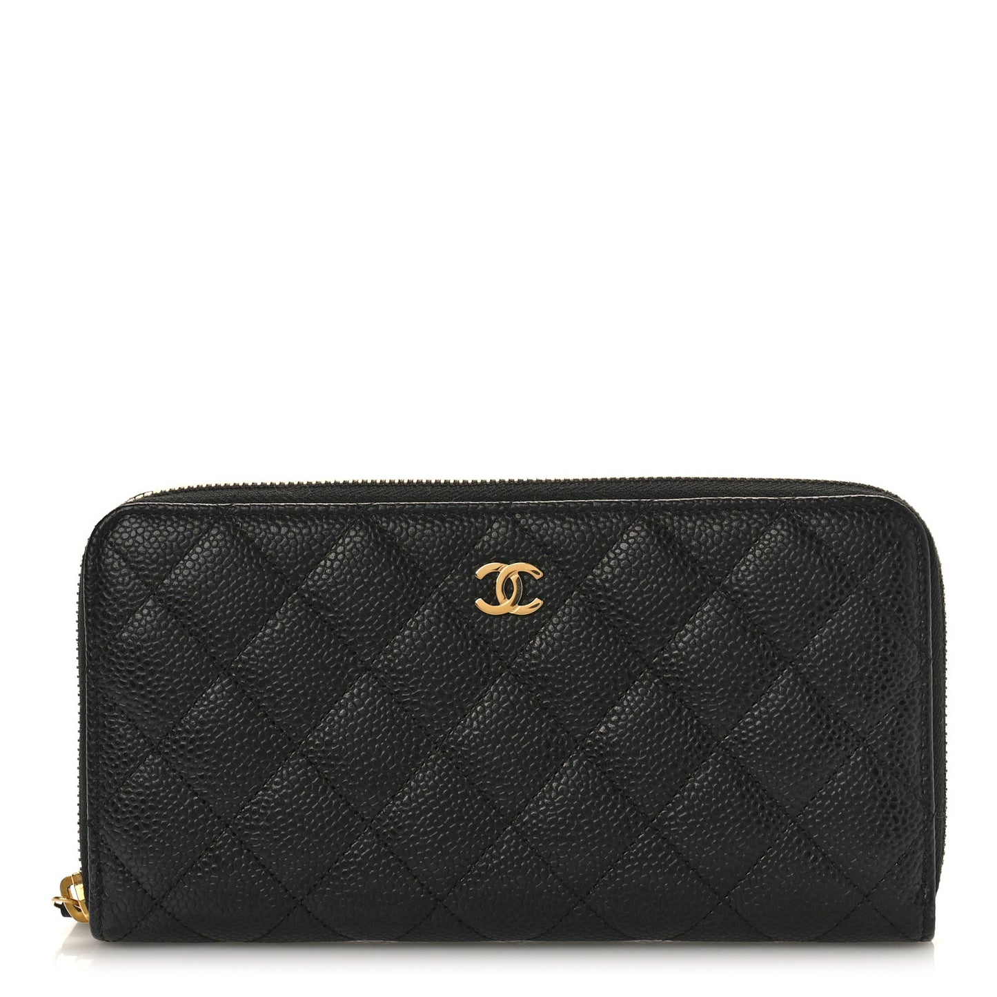 Caviar Quilted Large Gusset Zip Around Wallet Black