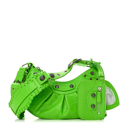 Balenciaga Extra Supple Calfskin Crocodile Embossed Le Cagole Shoulder Bag XS Acid Green 1 of 13
