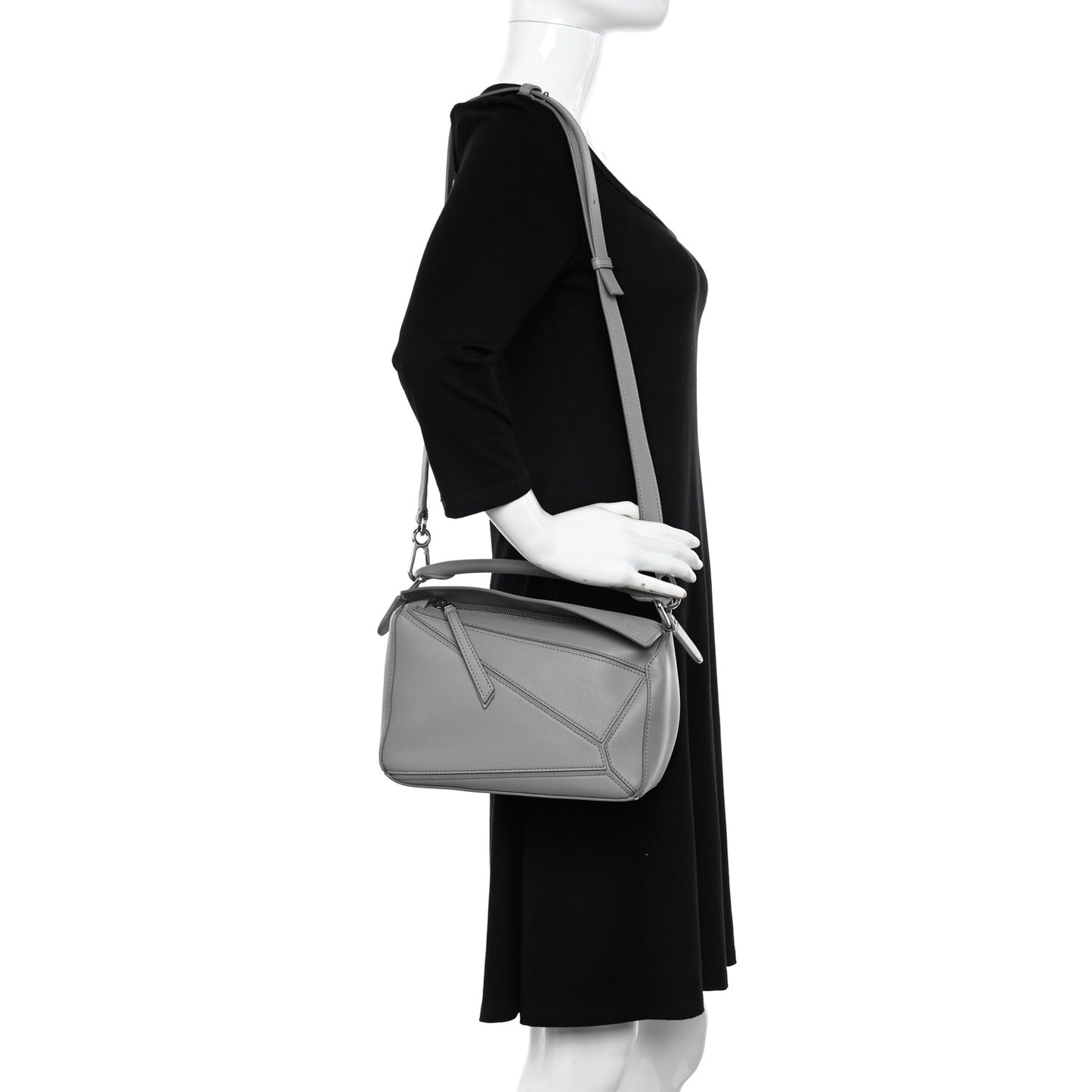 Soft Grained Calfskin Small Puzzle Bag Pearl Grey