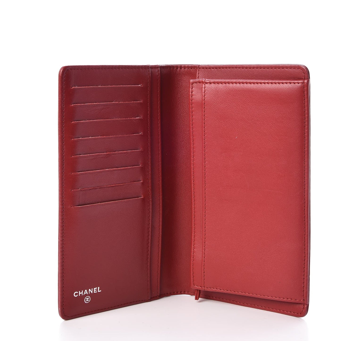 Lambskin Camellia Embossed Yen Wallet Dark Red