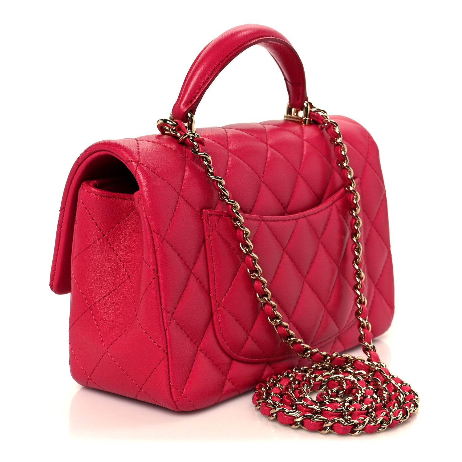 Chanel Lambskin Quilted Mini Top Handle Rectangular Flap Fuchsia 3 of 12