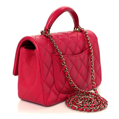 Chanel Lambskin Quilted Mini Top Handle Rectangular Flap Fuchsia 3 of 12