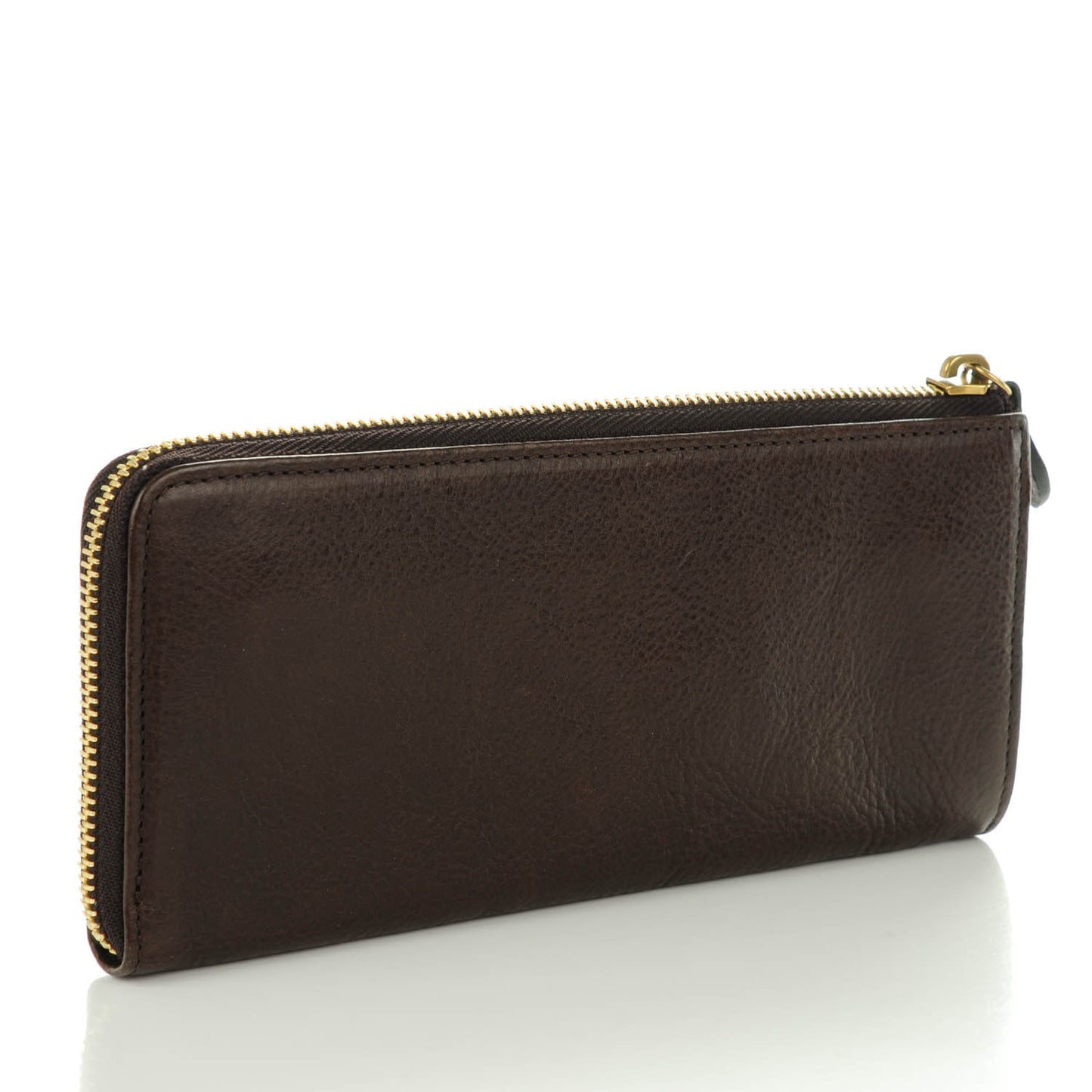 Natural Leather Slim Zip Around Wallet Chocolate