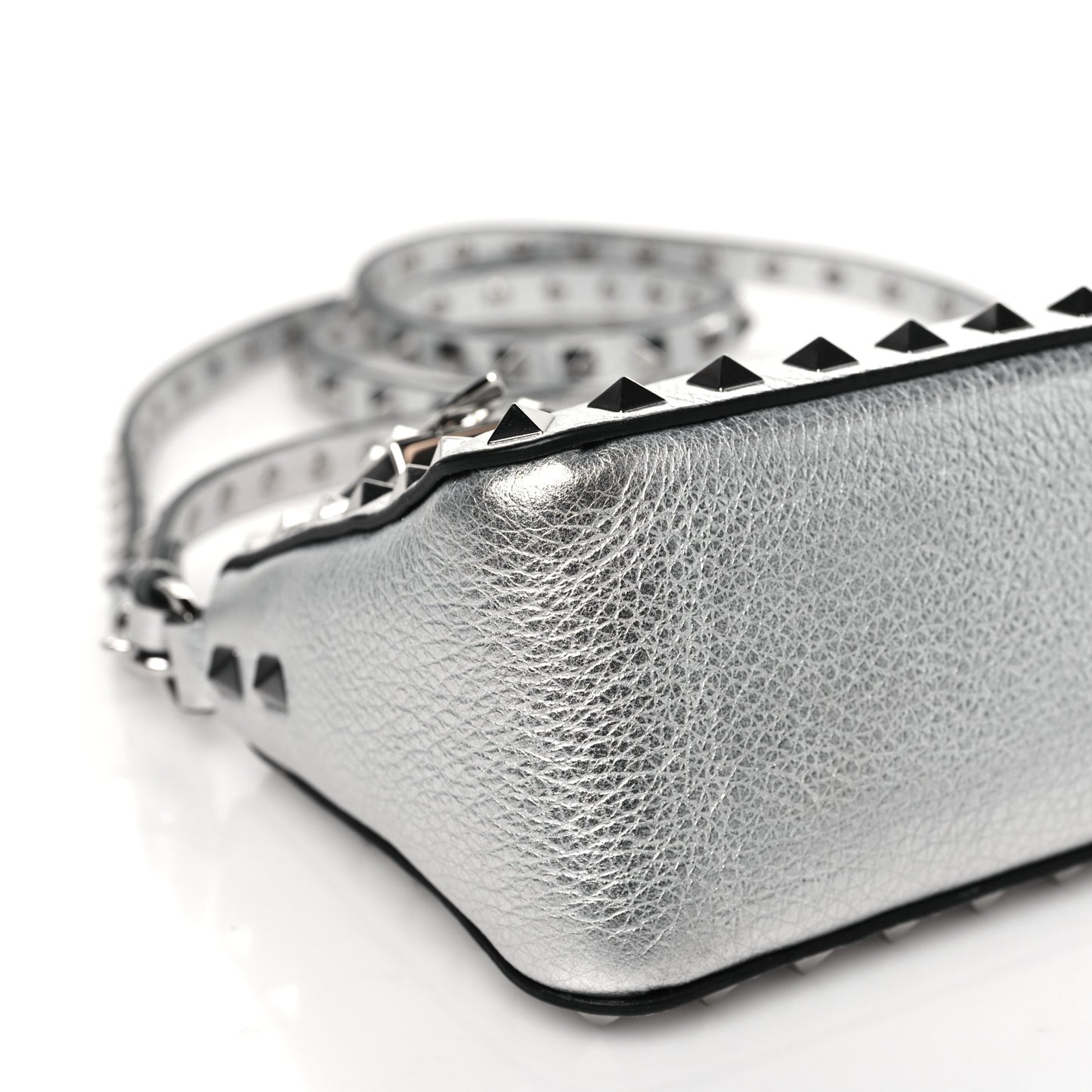 Metallic Pebbled Calfskin Small Rockstud Flip Lock Shoulder Bag Silver