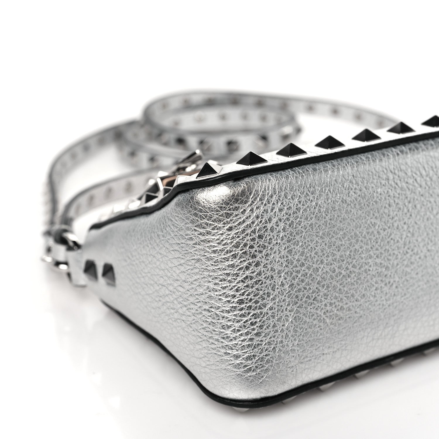 Valentino Garavani Metallic Pebbled Calfskin Small Rockstud Flip Lock Shoulder Bag Silver 8 of 9