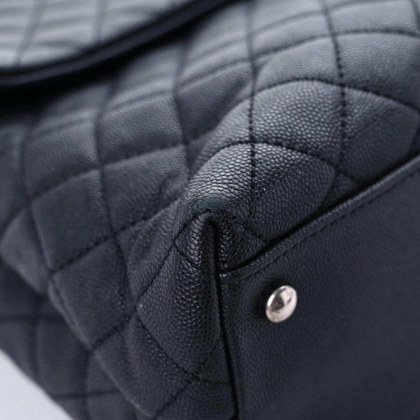 Caviar Lizard Quilted Large Coco Handle Flap Black