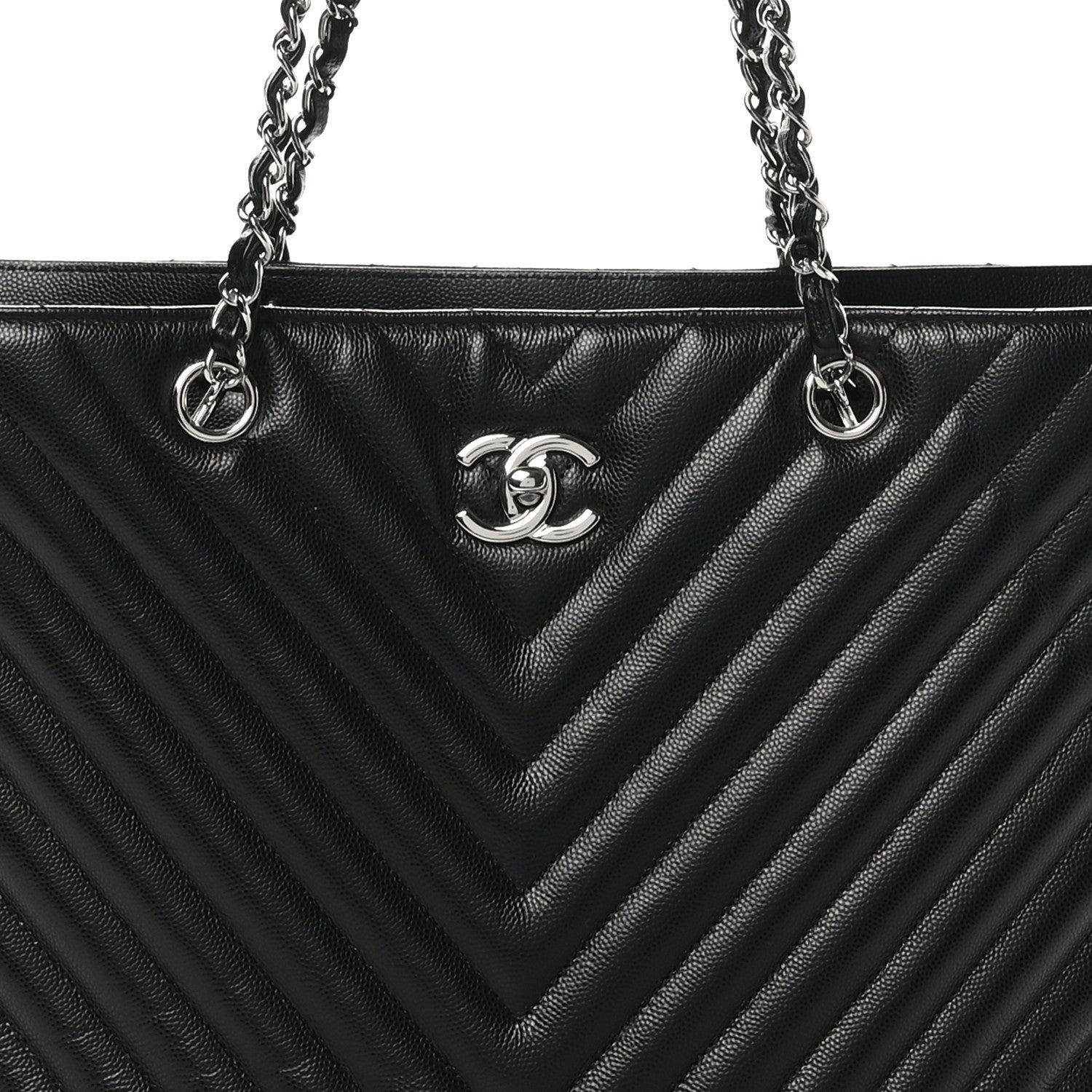 Chanel Caviar Chevron Quilted Large Shopping Tote Black 8 of 10