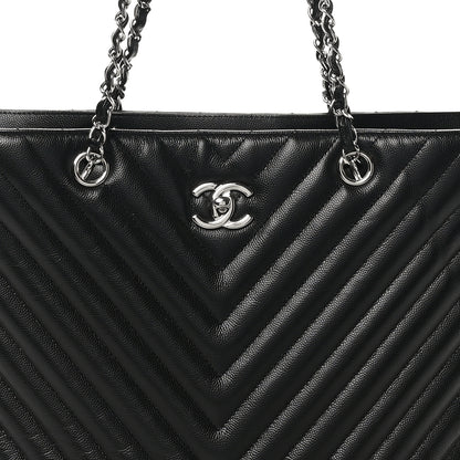 Chanel Caviar Chevron Quilted Large Shopping Tote Black 8 of 10